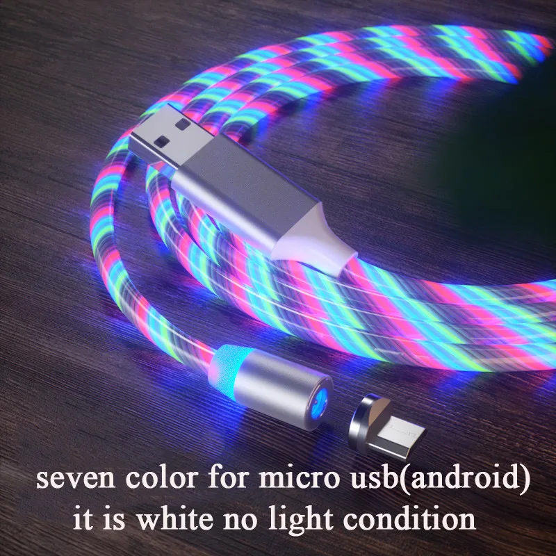 2M Magnetic Mobile Phone Cable USB Type C Flow Luminous Lighting Data Wire For IPhone Samsung S10 9 Huawei LED Micro USB C Cord iphone charger cable Cables