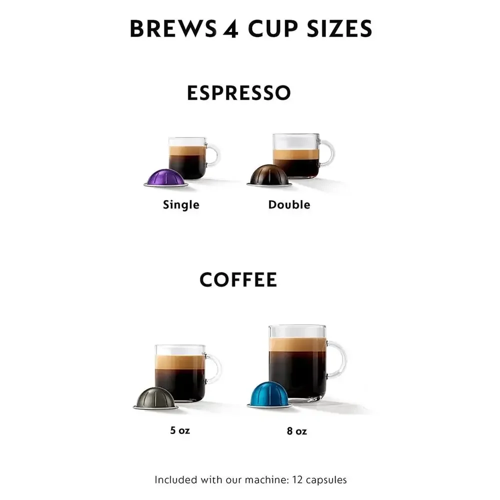 Single-Serve Centrifusion Coffee & Espresso Machine Nespresso VertuoPlus ENV150GY Gray Brewer Double Espresso Gran Lungo Capsule 5