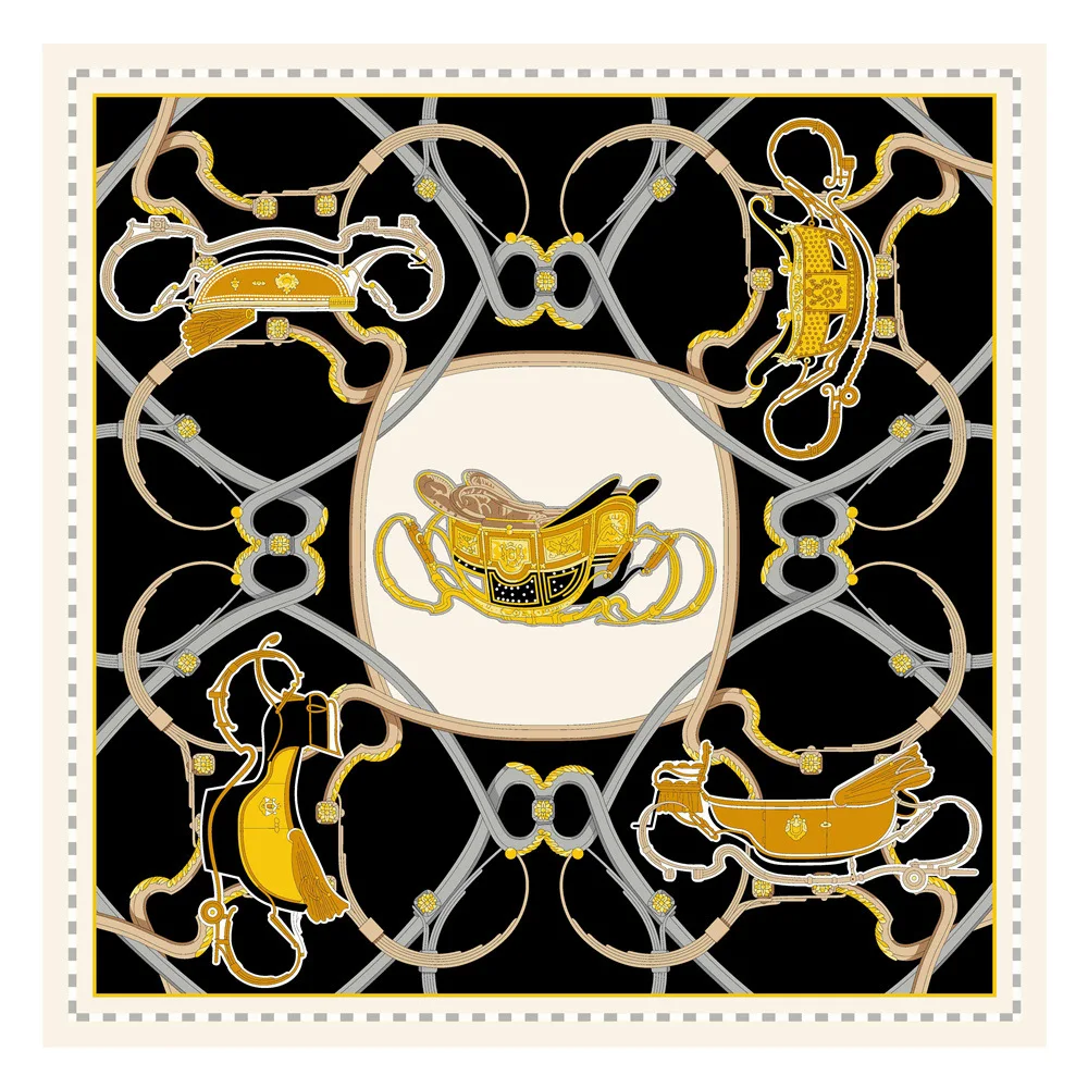 

2023 шелковый шарф женские Большие шали с принтом каретки палантины квадратная бандана роскошный платок хиджаб шарф женские шарфы 130 см