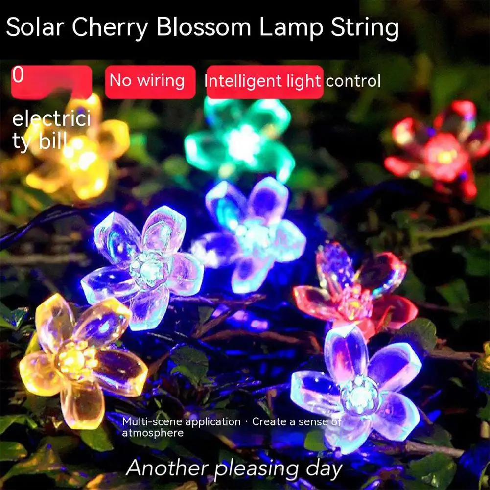 5m/6.5m/7m/12m Peach Flower Solar Lamp 8 Functions Led String Fairy Lights For Outdoor Wedding Decoration solar string lights 12m 100led peach flower cherry blossom garland led fairy crystal lamp for wedding christmas outdoor decor