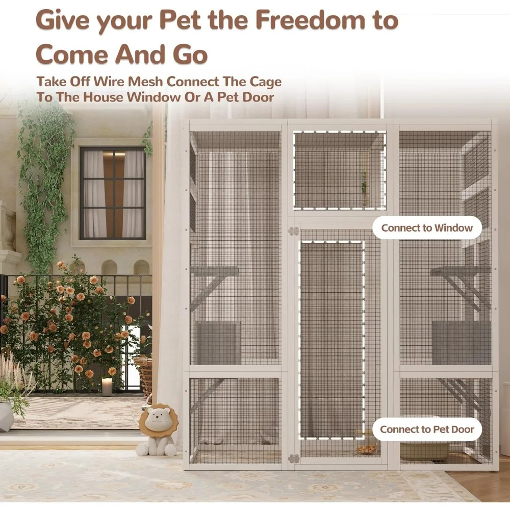 Outdoor Cat House, Large Cat House for Mulitiple Cats Walk, Outdoor House Weatherproof with 7 Platforms and 2 Resting Boxes