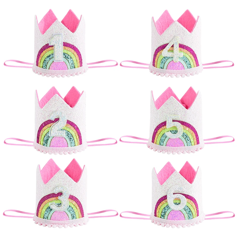 

1Pc Rainbow Crown Birthday Party Headband 1st 2nd 3rd Happy Birthday Baby Shower Party Decoration Kids Gifts Hat Accessories