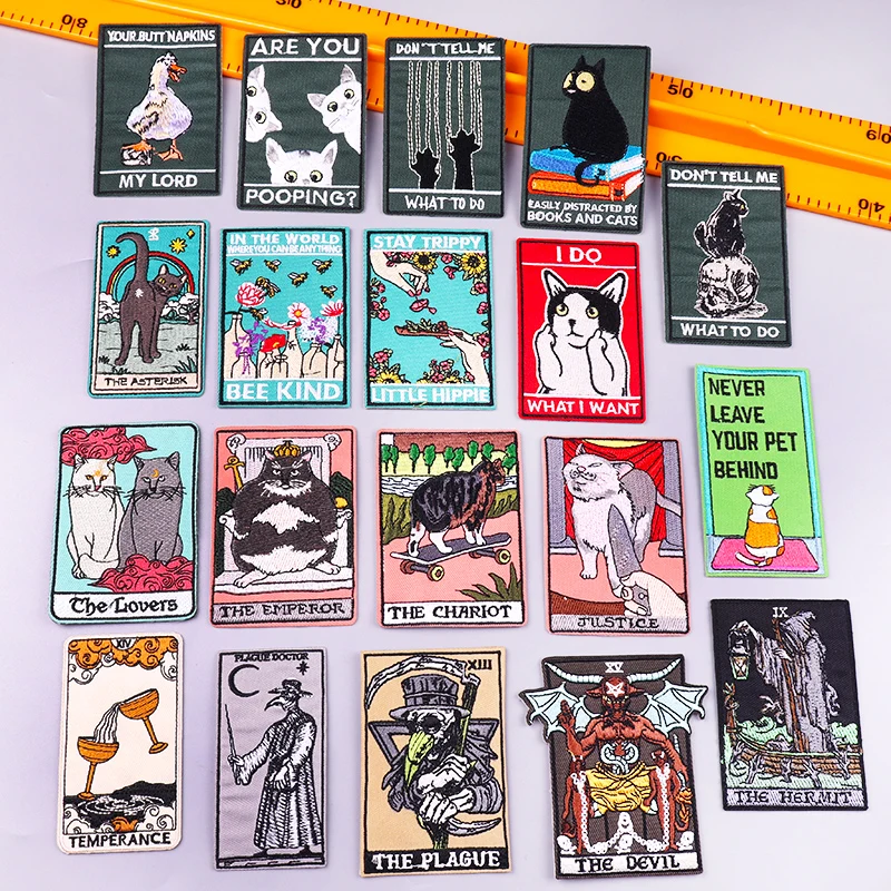 

Cat/Punk Tarot Embroidery Patch Iron On Patches For Clothing Thermoadhesive Patches Embroided Patch Jacket Jeans Sewing Sticker