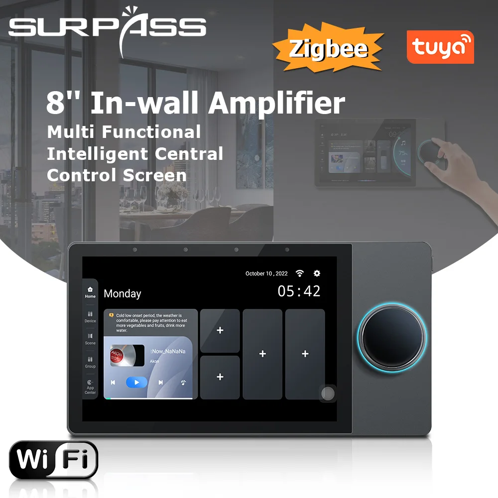8 Inch WiFi Android System Multi Room Audio System Wall Amplifier Tuya Zigbee Smart Home Central Control Touch Panel