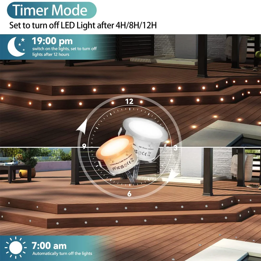 Description Picture 4 of itemRecessed LED Deck Light with Remote Control IP67 Waterproof 12V Outdoor Garden Stair Light RGB Color Changing Underground Lamp