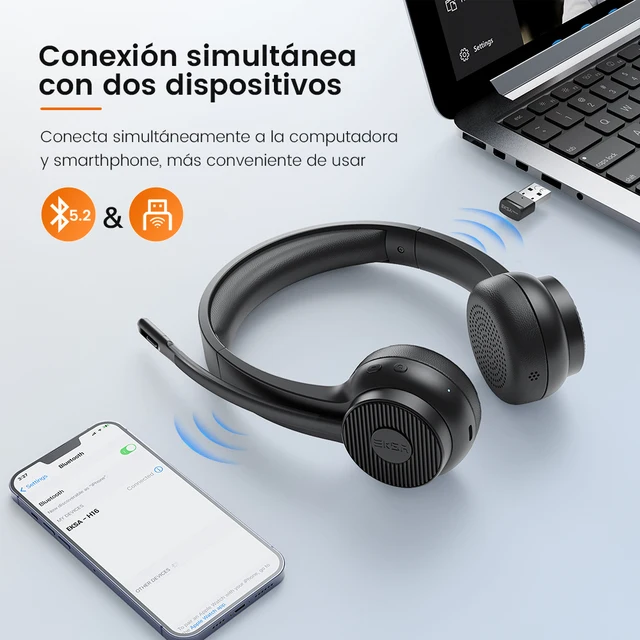 EKSA-auriculares inalámbricos H16, cascos con Bluetooth 5,2, micrófono AI  ENC, 35H de tiempo de