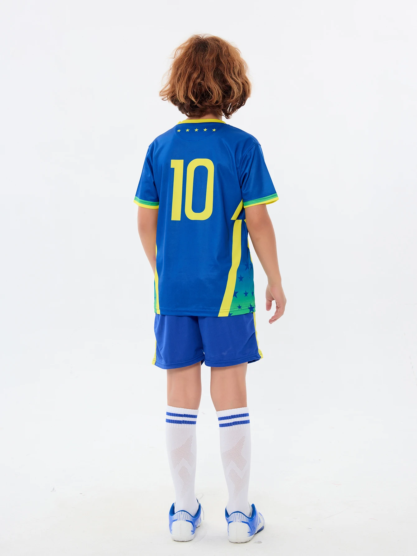 Colorful Summer Soccer Jersey Set for Kids - Yingruida Blue Brazil Away Design