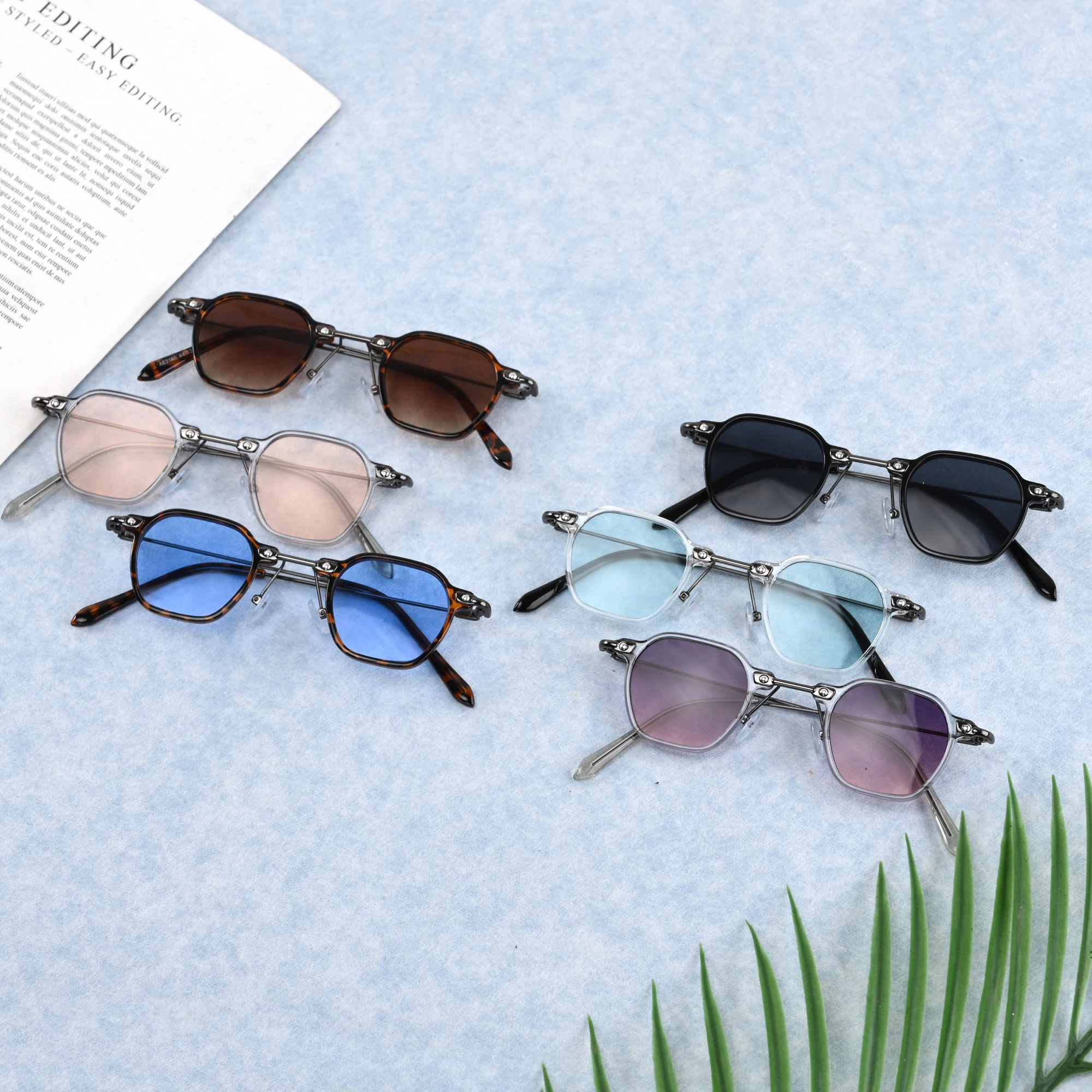 Unisex Rectangle Vintage Sunglasses Metal Literary Classic