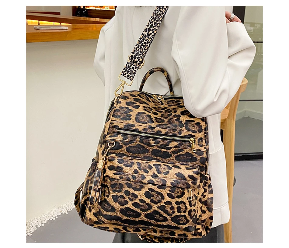 Scuola invernale da donna in pelle PU casual per ragazze adolescenti Zaino da viaggio Borse a tracolla leopardate moda vintage_voghion.com
