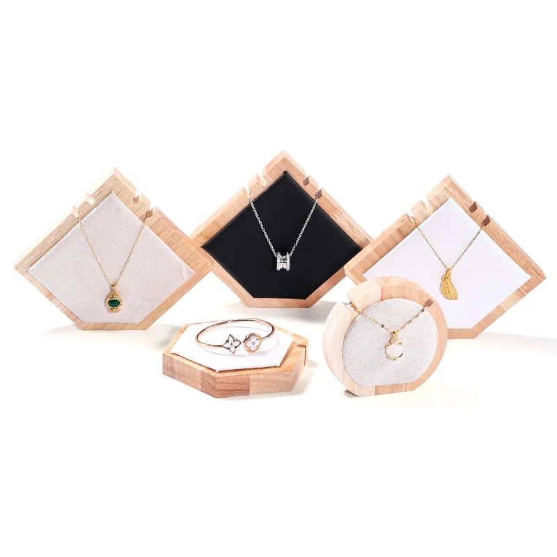 

Wooden Pendant Necklace Jewelry Display Stand Earring Bracelet Storage Rack Organizer Multiple Sizes Round Pentagon Hexagon