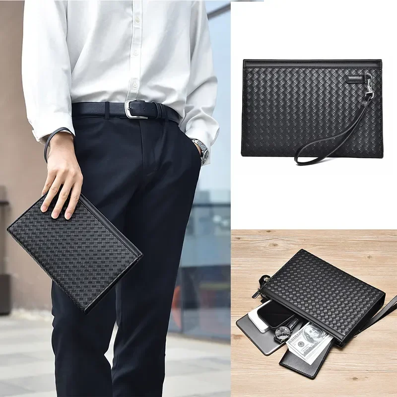 Leather Clutch Bag for Men Zipper Wallet Card Fashion Business Square Phone  Ipad Pouch Hand Porter Bag Briefcase Designer Purse