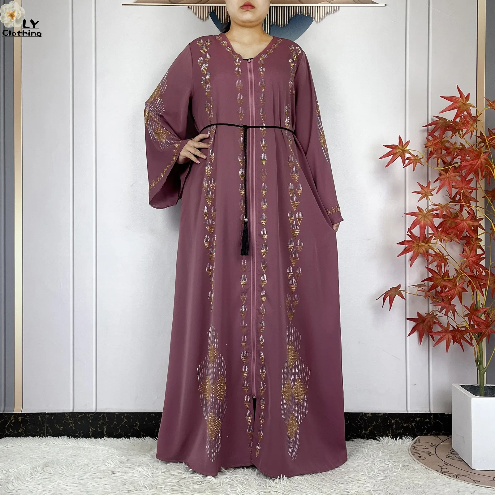 2025 Latest Muslim Women Long Sleeve Elegant Dresses Dubai Fashion Women Robe Open Chiffon Soft African Tradition Abaya Clothing 3
