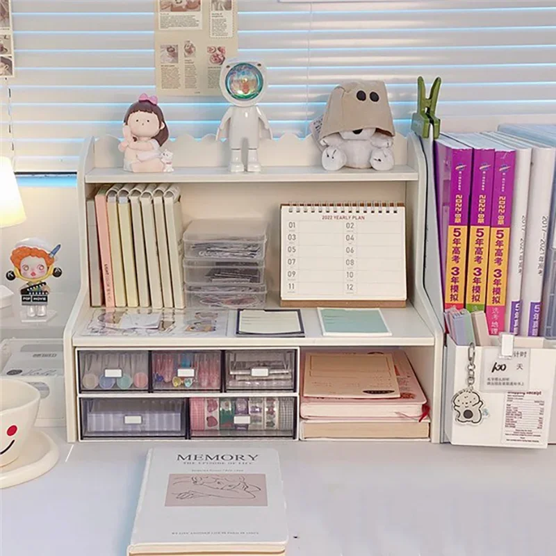 Desk shelf Desktop Office storage Multi-layer Cute Simple Arrangement Rack Student White Desk Stationery Organizer storage racks