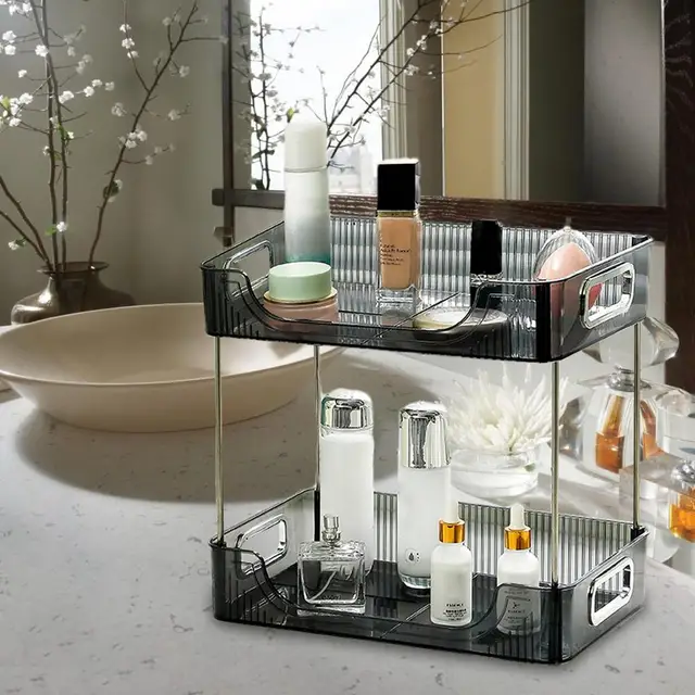 YIWANFW Organizador Esquinero De Baño, Estante Esquinero De 2 Niveles, Organizador De Maquillaje Para Tocador, Bandeja De Perfume Para Almacenamiento De Esquina, Organizador De Encimera De Cocina De
