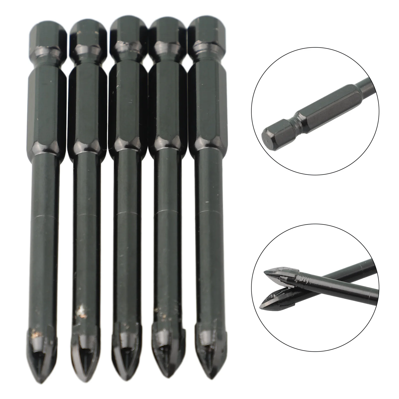 

5PCS 6mm Tile Drill Bit Hole Opener Marble Ceramic Glass Brick Hex Spear Head Tungsten Carbide Drill Bit Woodworking Tool