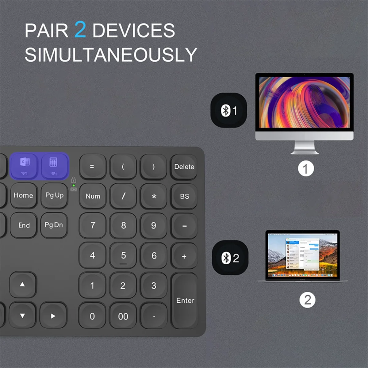 Dual Bluetooth Numeric Keyboard Rechargeable Wireless Numpad for PC Laptop Windows Slinet Digital
