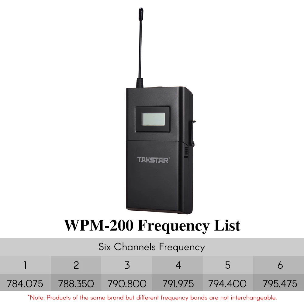 TAKSTAR WPM-200R UHF Wireless Audio System Receiver LCD Display 6 Selectable Channels 50m Transmission Distance Headphones