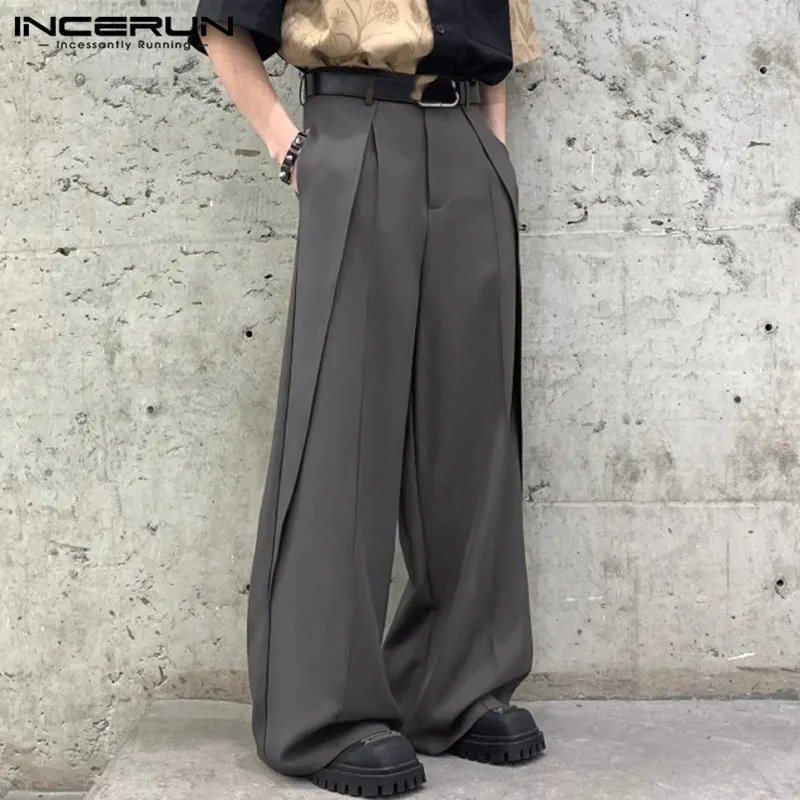 

INCERUN Men Pants Solid Color Button Joggers Korean Style Straight Trousers Men Streetwear Loose 2024 Fashion Casual Male Pants