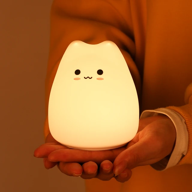 Mini lámpara de noche Popular para bebé y gato, 7 colores táctiles que cambian de color, protección ocular, dormitorio, mesita de noche, regalo para niños