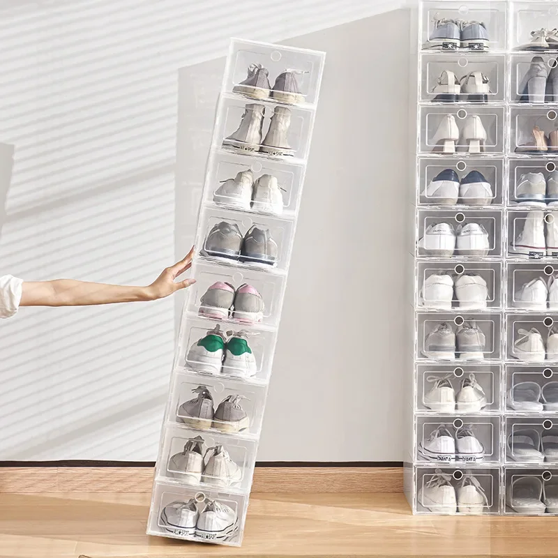 

Transparent Shoes Case Boxes Thickened Fold Drawer Box Plastic Shoe Shoebox Organizer Stackable 6pcs/set