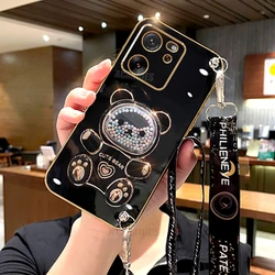 Crossbody Lanyard Bear Silicone Case - Premium Holder Cover for mi 12x (CZXXGS Black)