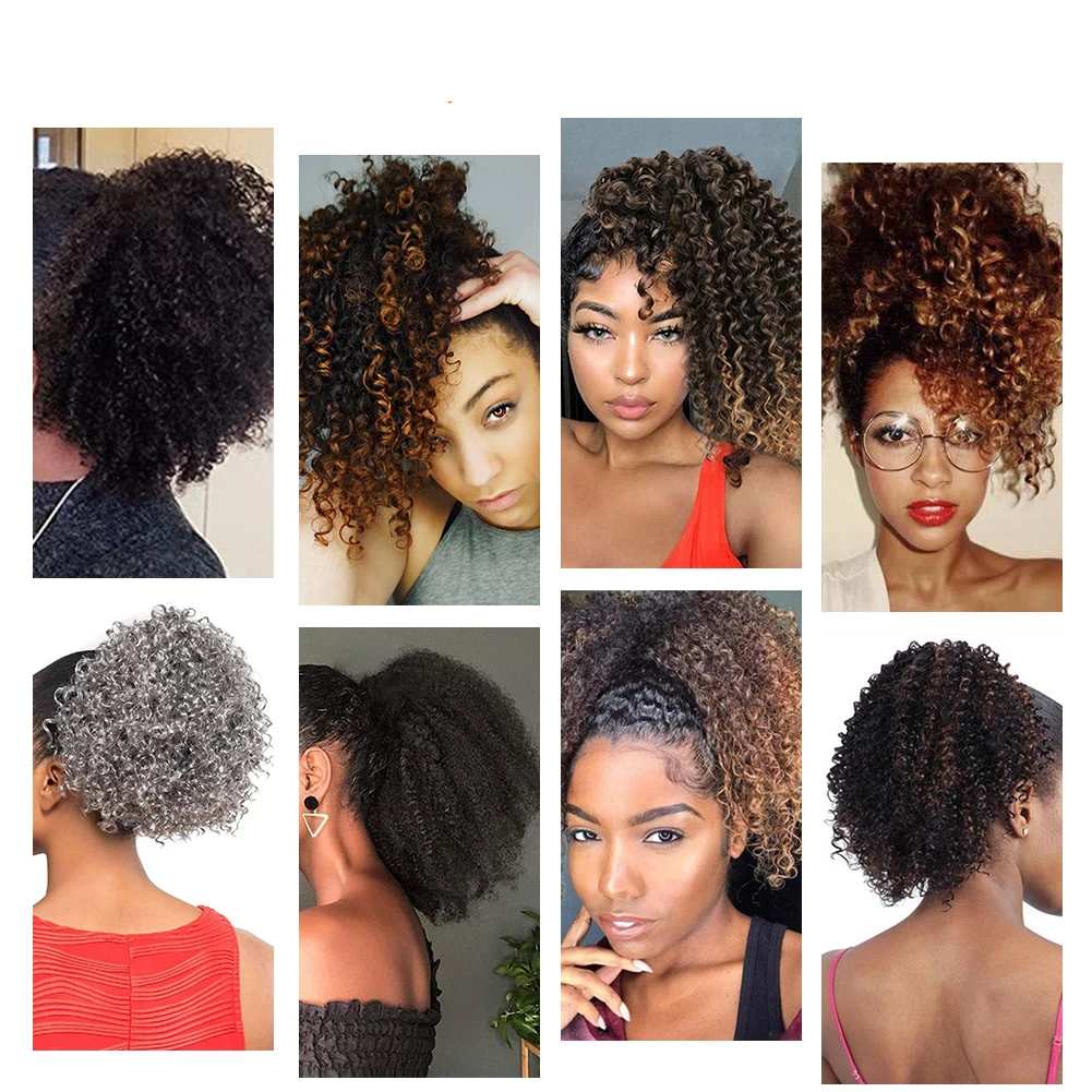 Synthetic Afro Puff Curly Chignon 10inch Short Kinky Curly Drawstring Ponytail Hair Extension Hairpieces For Women fake hair extensions