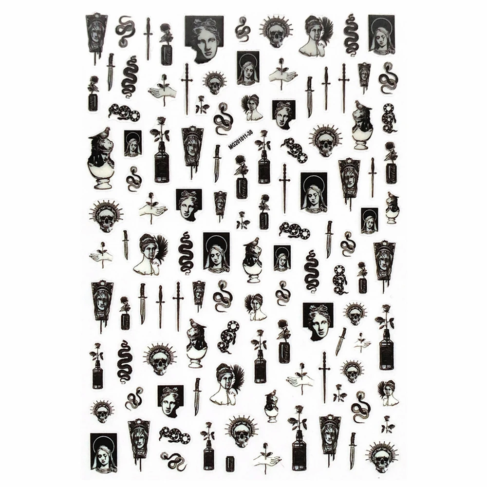 MG201011-38 WG661 Skull head snake sexy woman  3D Back glue Nail Art Stickers Decals Sliders Nail ornament decoration