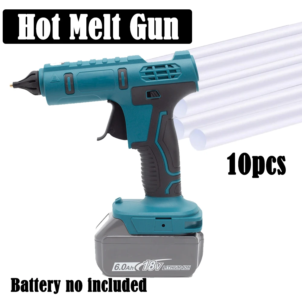 Electric Hot Melt Glue Gun For Makita 18V Lithium Battery Portable Cordless Household Tool With 10PCS Glue Sticks(NO Battery ) electric glue gun w 10pcs glue sticks heat repair tool hot melt welding hot air guns anti scald nozzle for makita 18v battery