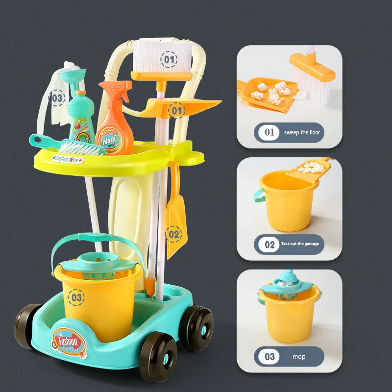 

New Product Children's Simulation Sweeping Toy Cleaning Kit Tool Trolley Simulation Play House Cleaning Toy Gift Boy Girl Toy