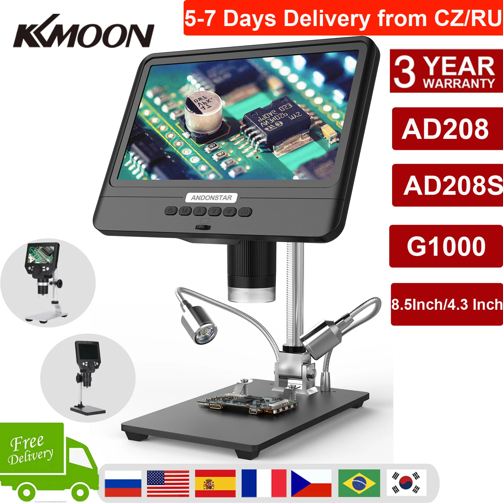 Цифровой микроскоп Andonstar AD208/AD208S 8 5 дюйма 5х-1200X 1280*800 регулируемый диапазон 1080P