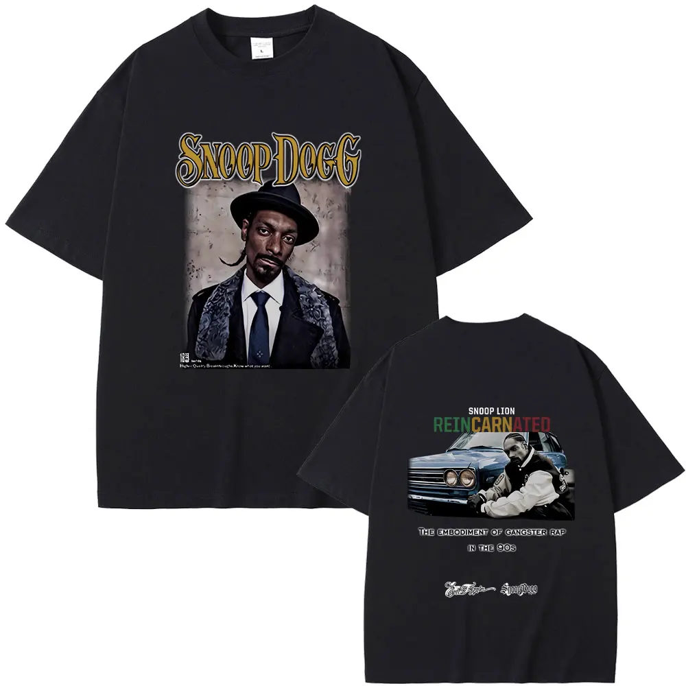 

Rapper Snoop Dogg Double Sided Print T-shirt Men Women Hip Hop Fashion Streetwear Male Casual Oversized Pure Cotton T Shirts
