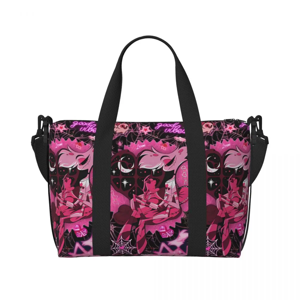 Large Hotels Anime Hazbin Manga Tote Bag Women Cartoon Shoulder Shopping Beach Gym Travel Bag