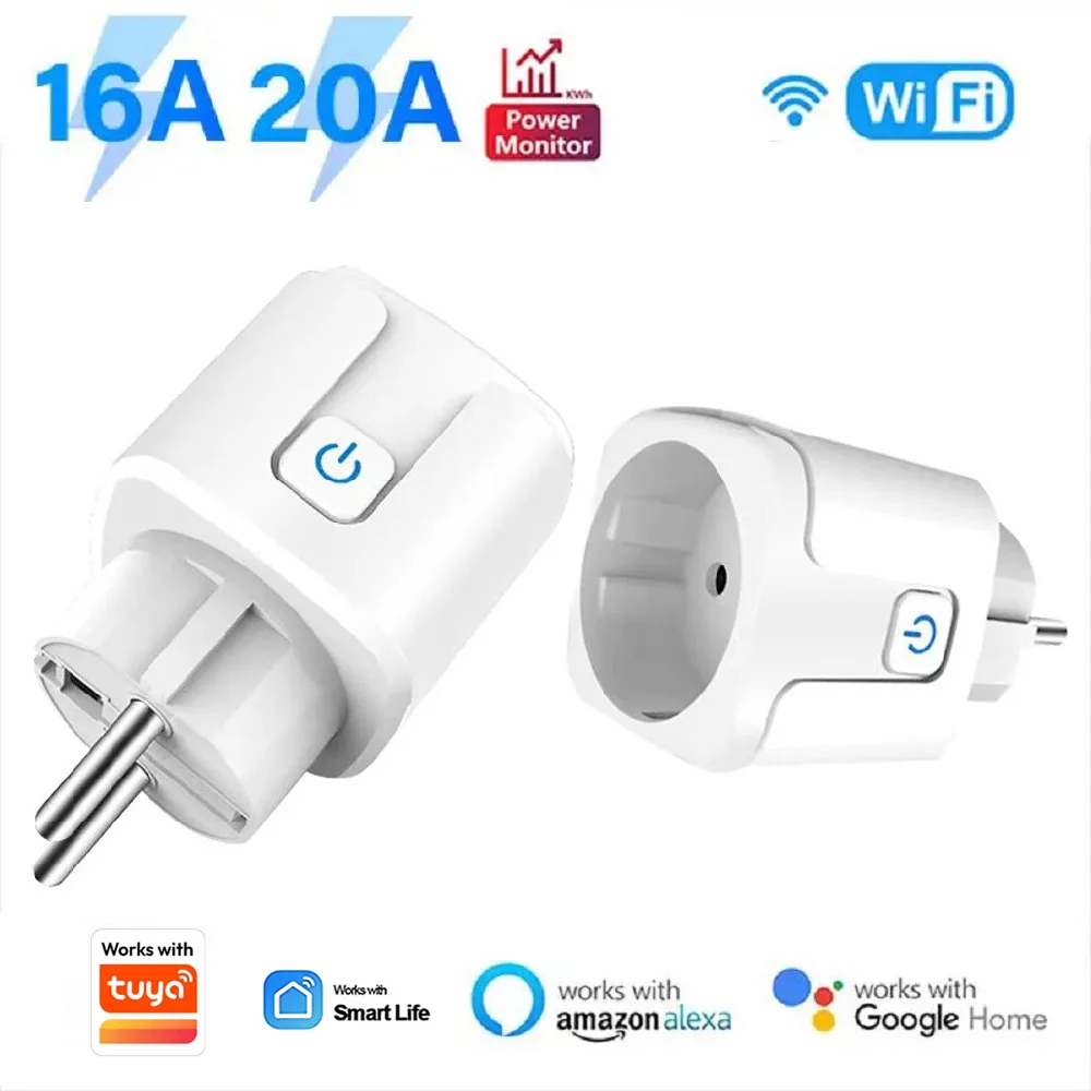 16/20A EU Smart Socket WiFi Smart Plug with Power Monitoring Timing Function Voice Control Works With Tuya APP Alexa Google Home