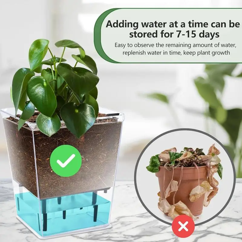 Self Watering Pots Lazy Hydroponic Flower Pot Automatic Water-Absorbing Flowerpot Transparent Double Layer Self Watering Planter, flower pot,hydroponic flower pot,plant pot