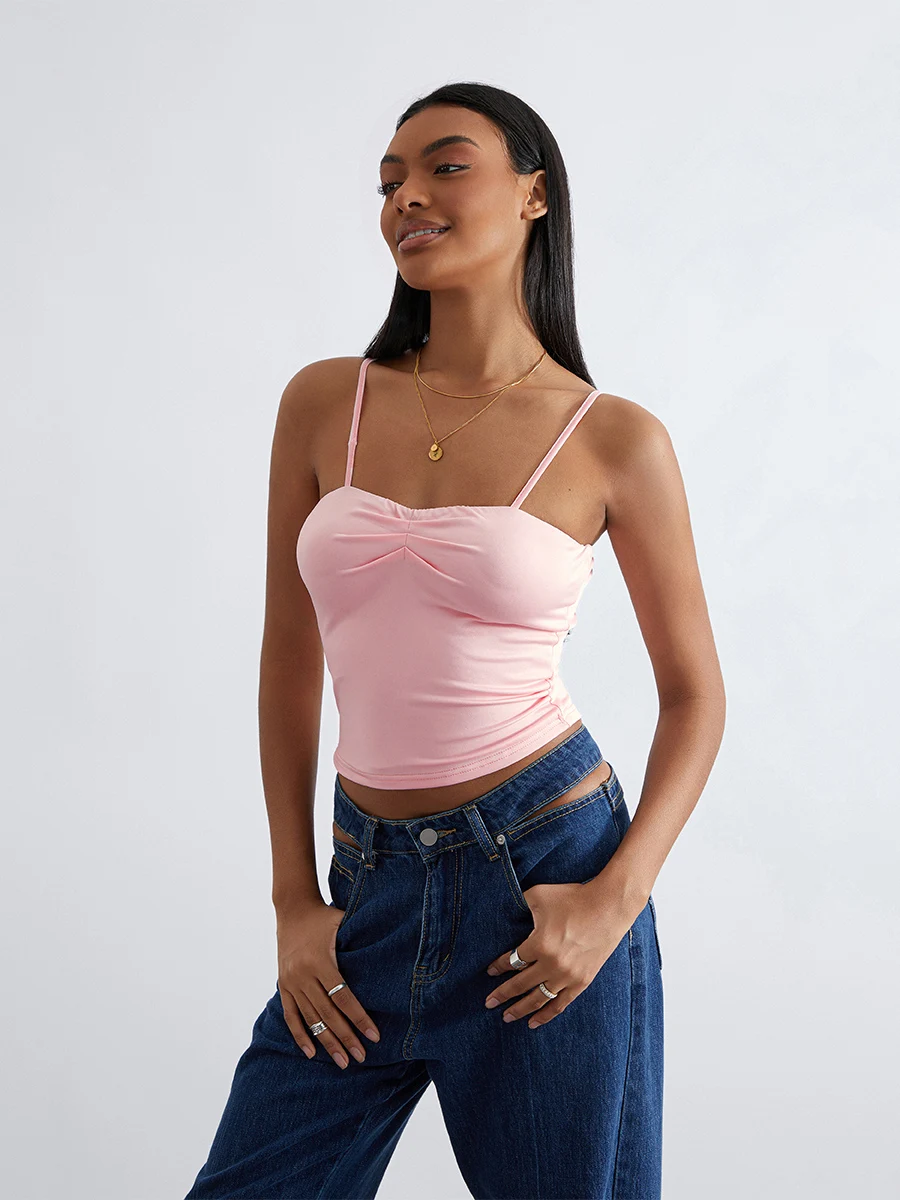 

Sweetheart Neckline Going Out Tops for Women 2024 Sleeveless Strappy Crop Tank Top Teen Girls Cute Side Slit Summer Camisole