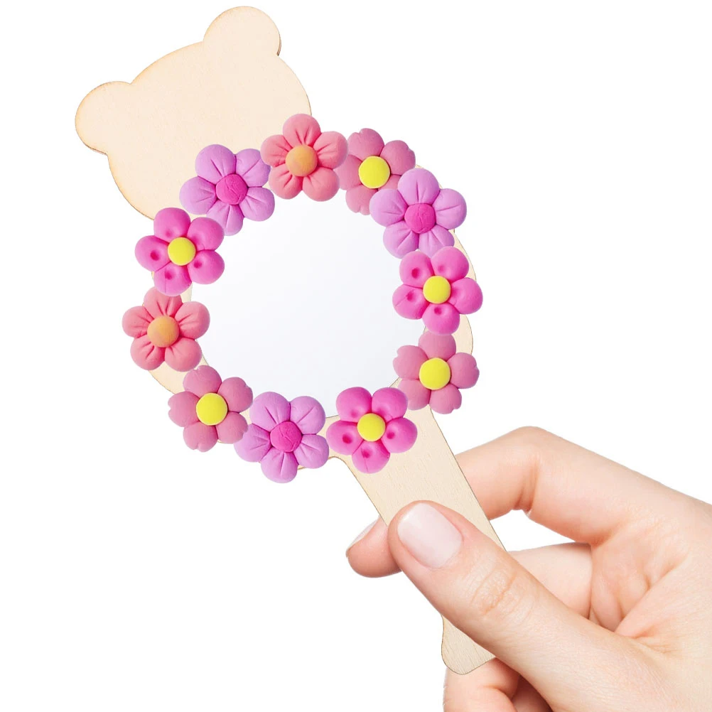 5pcs DIY 나무 거울 도색되지 않은 휴대용 어린이 공예 액세서리 장난감 가족 재미 빈 나무 그림 거울