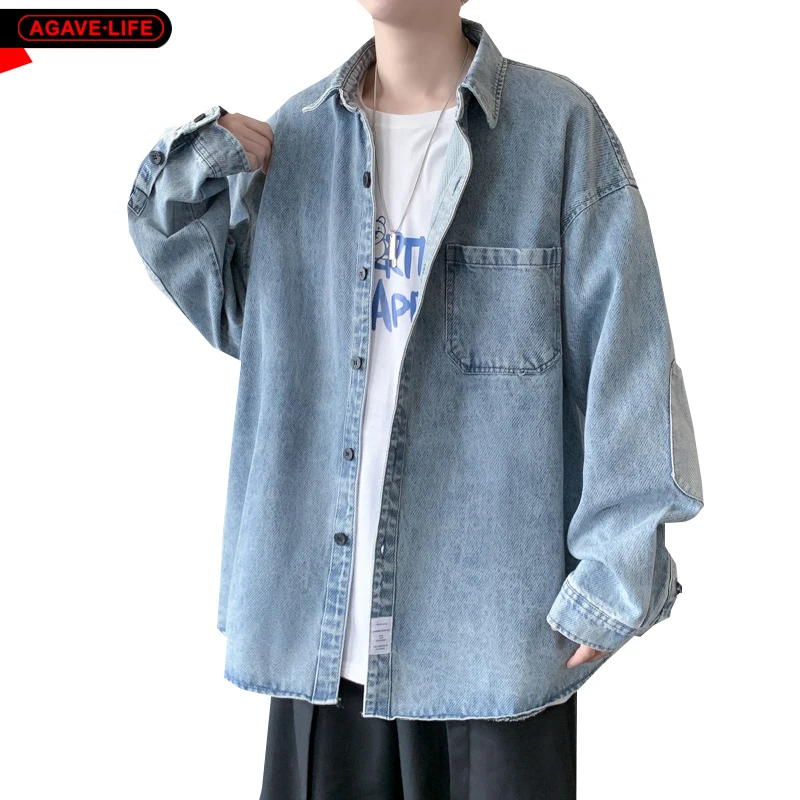 

Джинсовая куртка мужская демисезонная, свободная джинсовая куртка в японском стиле, повседневное модное пальто из денима в стиле хип-хоп, уличная мода в стиле Харадзюку