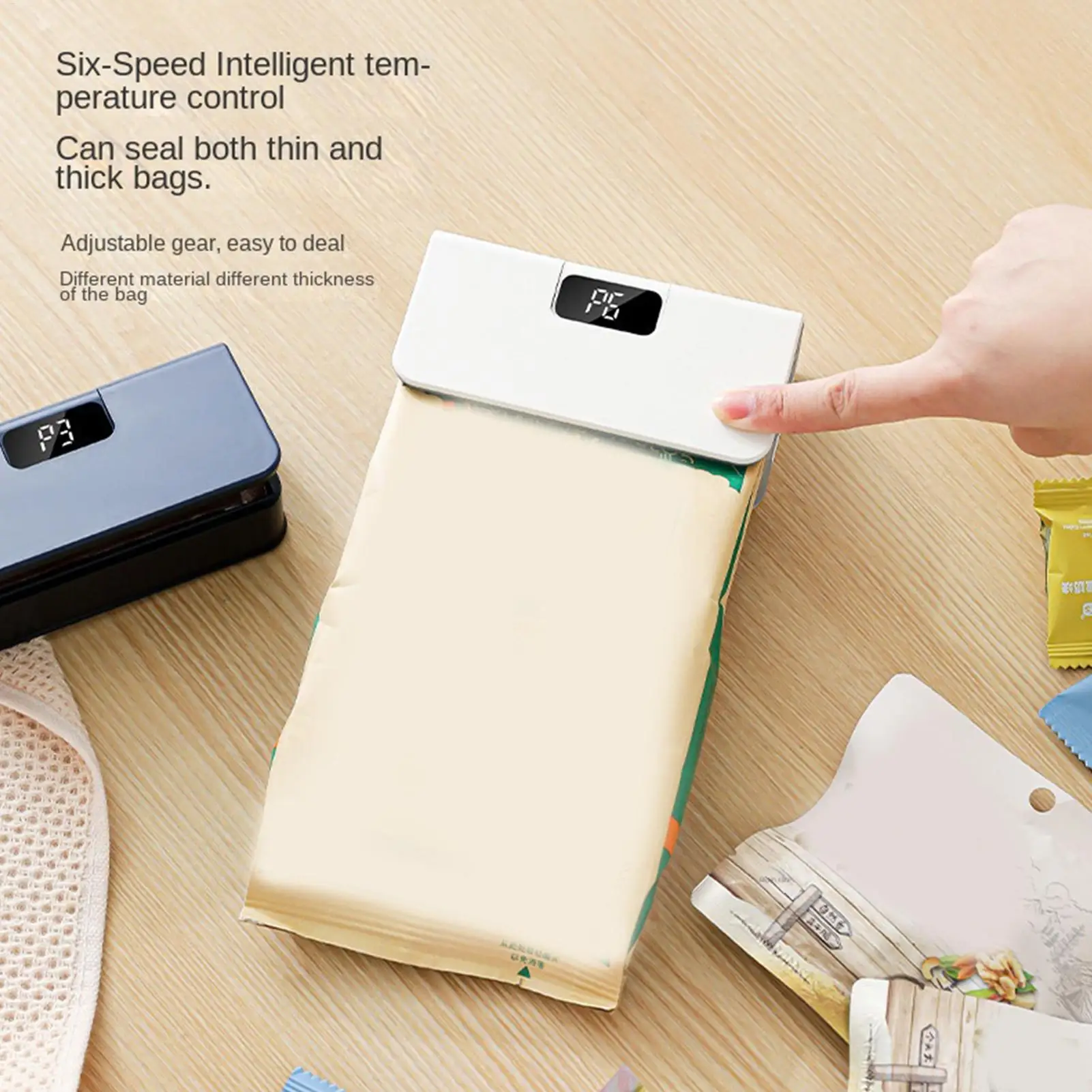 Mini Sealer Rechargeable Adjustable Speed LED Display Heat Seal With Cutter Electric Handheld Sealer Machine for Chip Snack Bag 5