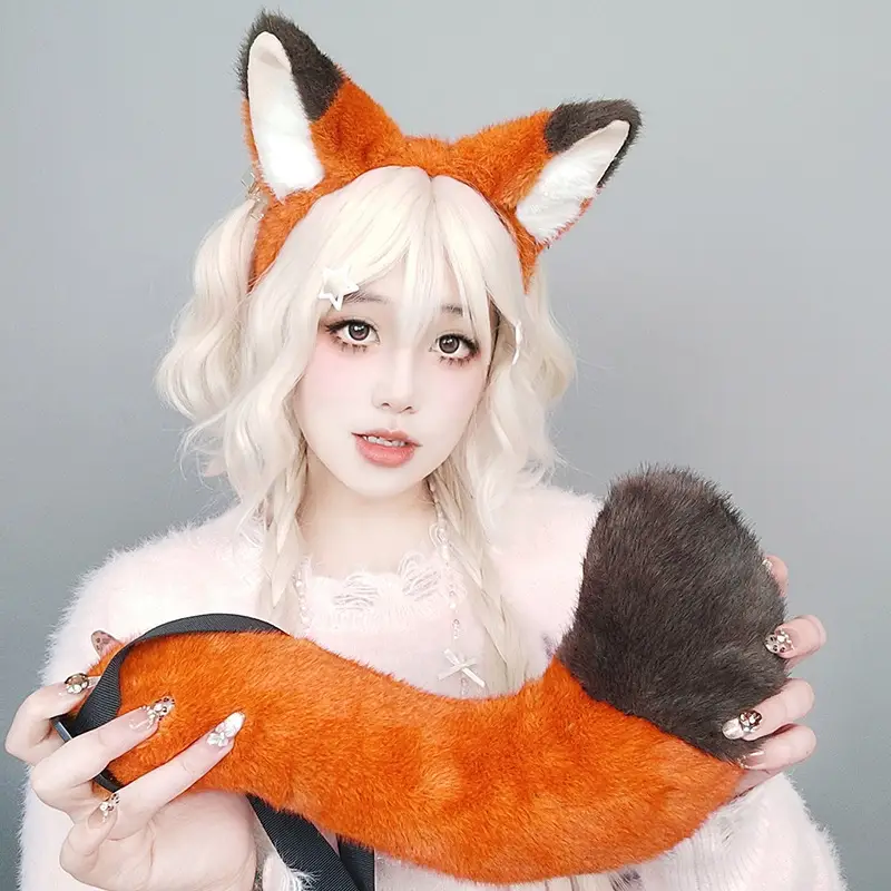 Nick Movie Animal Ear Cosplay Headwear Plush Orange Fox Tail Comic-con Party Dress Up Set Woman Man Carnival Costume Accessories - Image 2