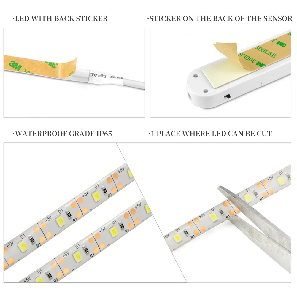 Dc5v led strip pir sensor de movimento indução led night light à prova dwaterproof água bateria armário de cozinha sob cama lâmpada fita para sala