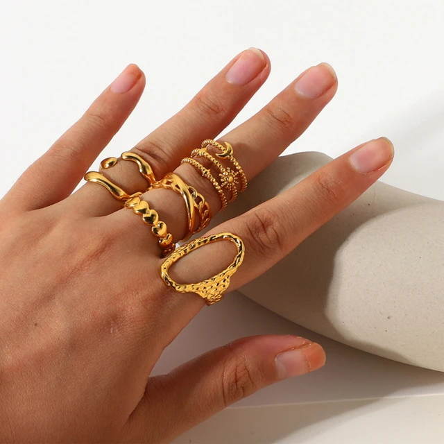 Fashion Simple Stainless Steel Rings For Women Gold Color Smooth Geometric Open Rings Arc Rings Diamonds Jewellery Ring Gift 1