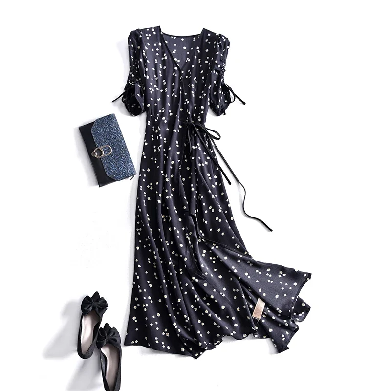 

Korean Fashion Summer Dress For Women 2024 100% Silk Long Dresses Floral Elegant Dress Female Vestido De Mujer Pph4781