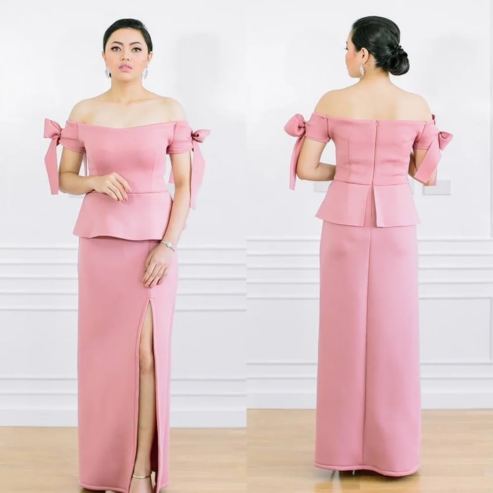 

Jersey Bow Ruched Clubbing A-line Off-the-shoulder Bespoke Occasion Gown Midi Dresses