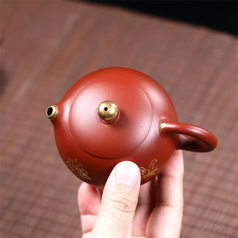 Chinese Style Lotus Pattern Xishi Teapot , Purple Clay Raw ore Dahongpao, Kung Fu Household, Pure Handmade, 120cc, Tea Pots, 1Pc