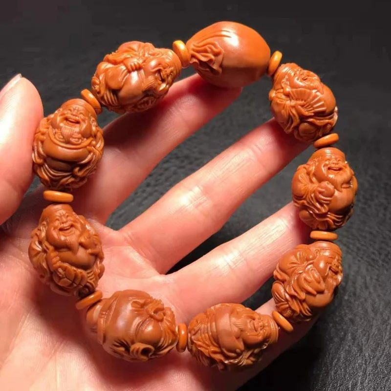 

Nut Carved Eight-Treasure Olive Hu Stone Carving Jubao God of Wealth Bracelet