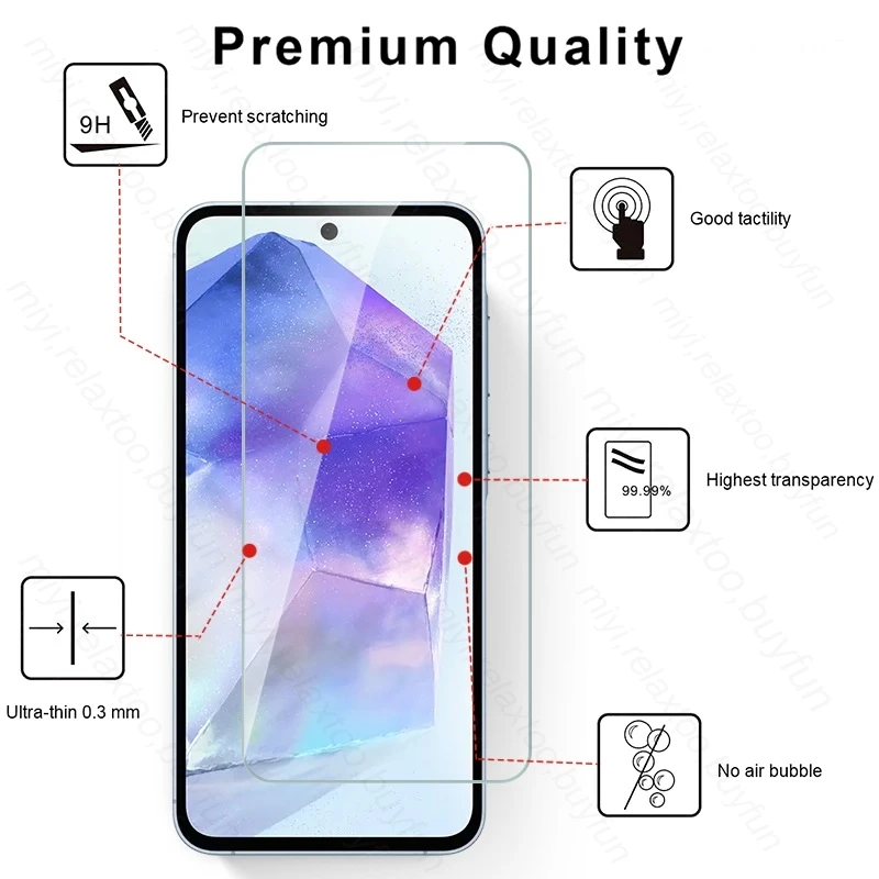 5Pcs HD 9H Tempered Glass Screen Protectors for Samsung Galaxy A55 5G Case phone protector cover phone case screen protector tempered glass