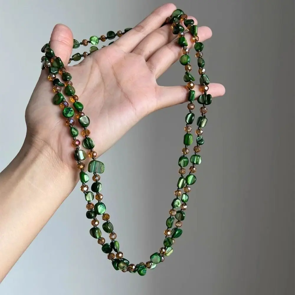 Bohemian Antique Necklace Shell Beaded Colorful and Green Long Necklace Stackable Vintage Double Layers Necklace Women Girls