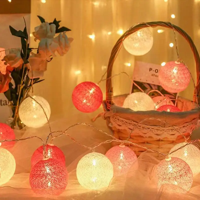 Bola de mimbre de algodón LED, guirnalda de hadas, luces de cadena, fiesta de boda, Navidad, decoración de jardín al aire libre, Bombilla de lámpara