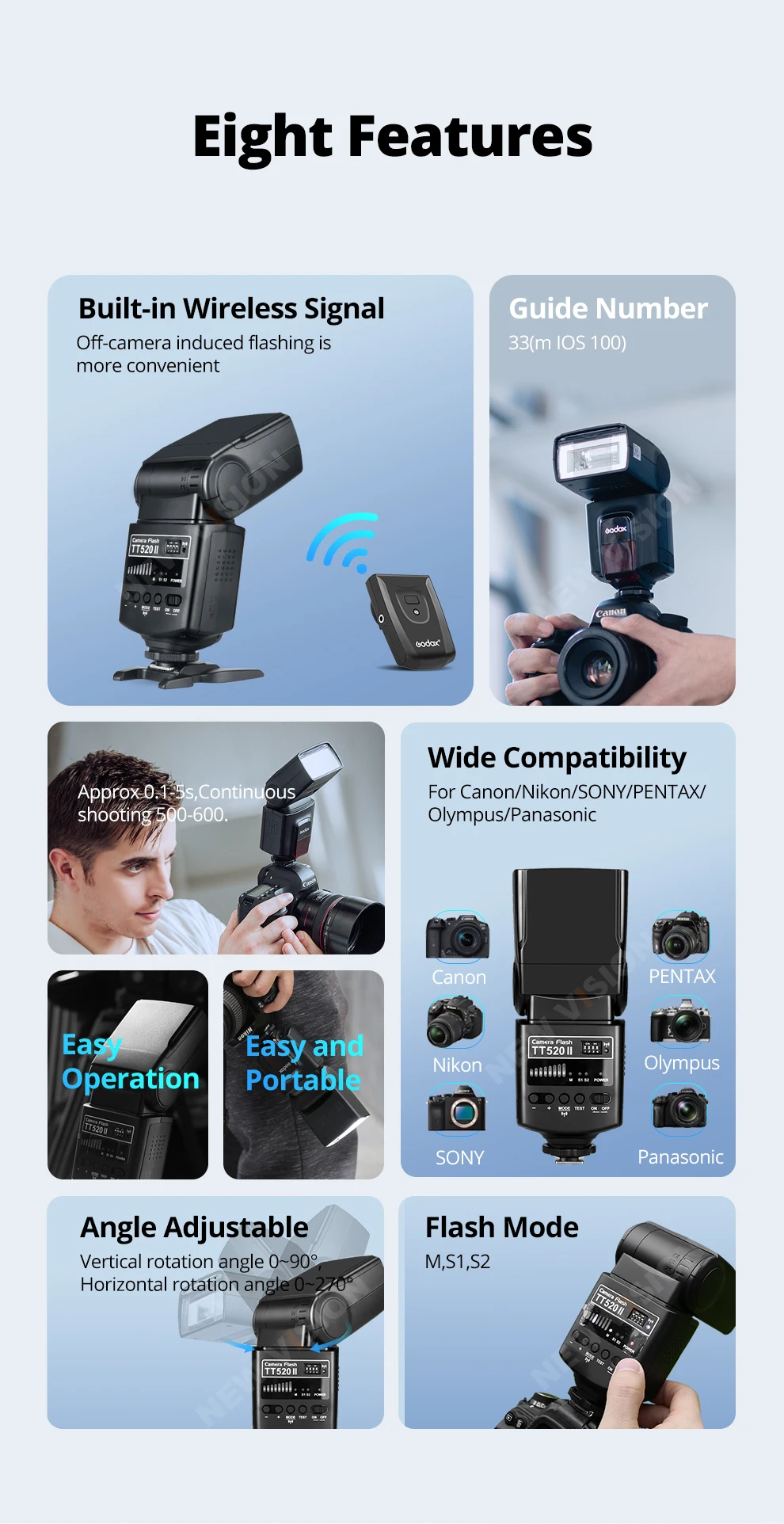 Godox TT520 II Flash TT520II with Build-in 433MHz Wireless Signal + Flash Trigge