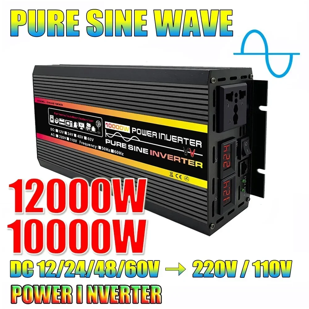 12000W/10000W Pure Sine Wave Power Inverter LED Display Transformer 12V 24V 48V 60V TO 220V Voltage Converter sine wave inverter,power inverter